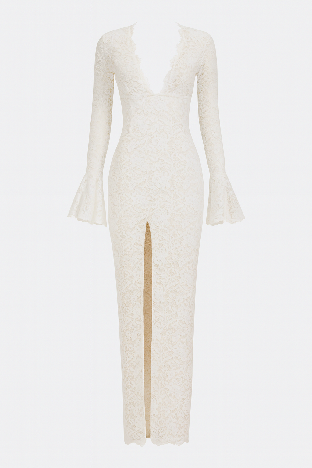 White Lace Slit Gown