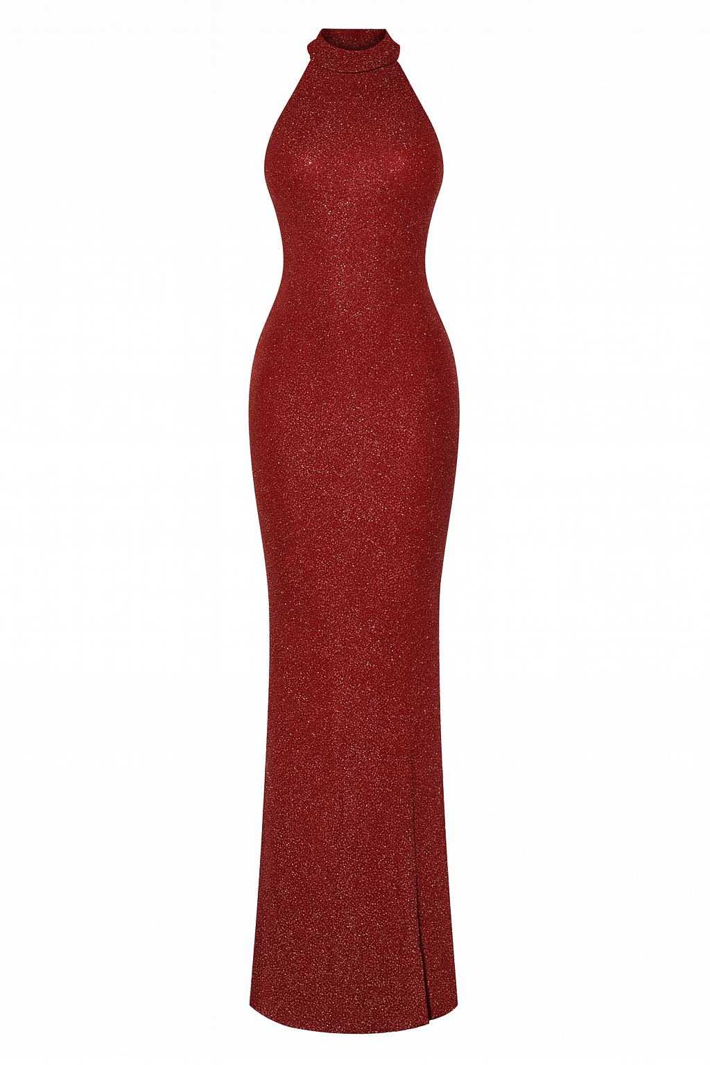 Red Glitter Halter Backless Maxi Dress