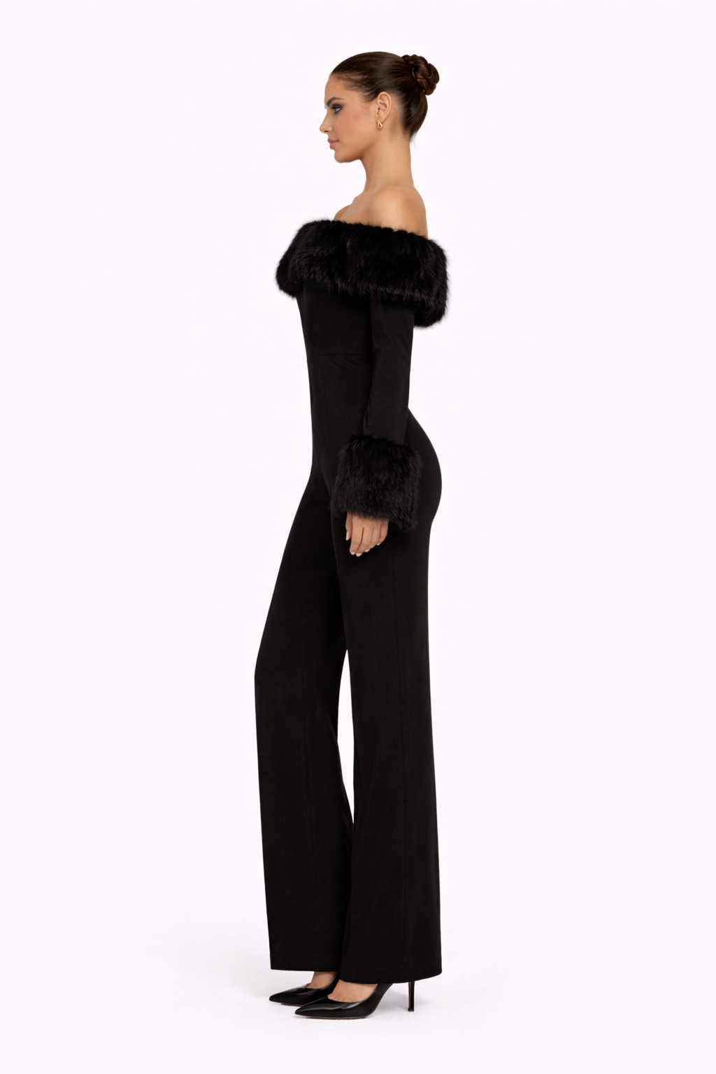 Grace Feather-Trim Off-Shoulder Jumpsuit