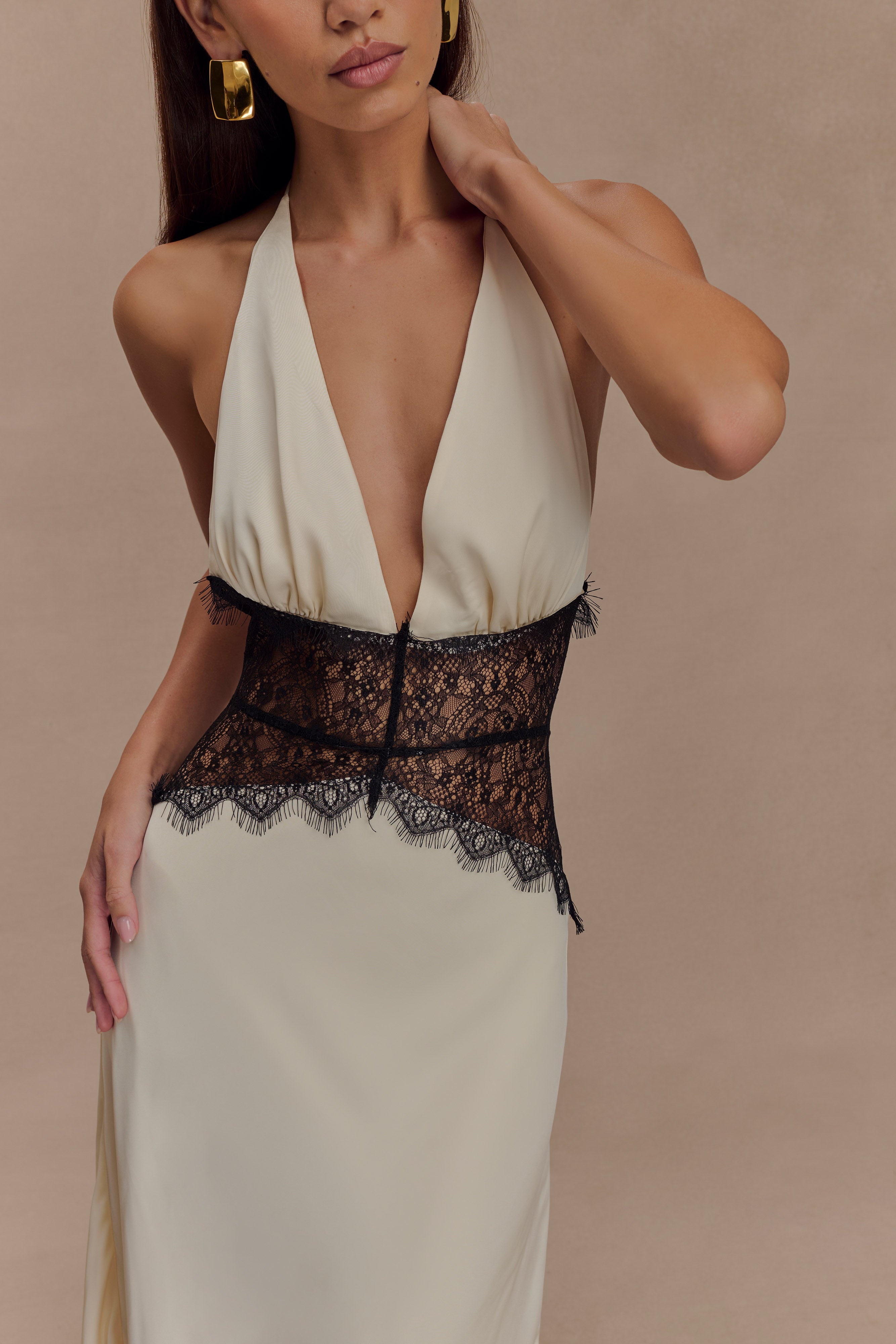 Dinah Lace And Satin Maxi Dress - Black/Ivory