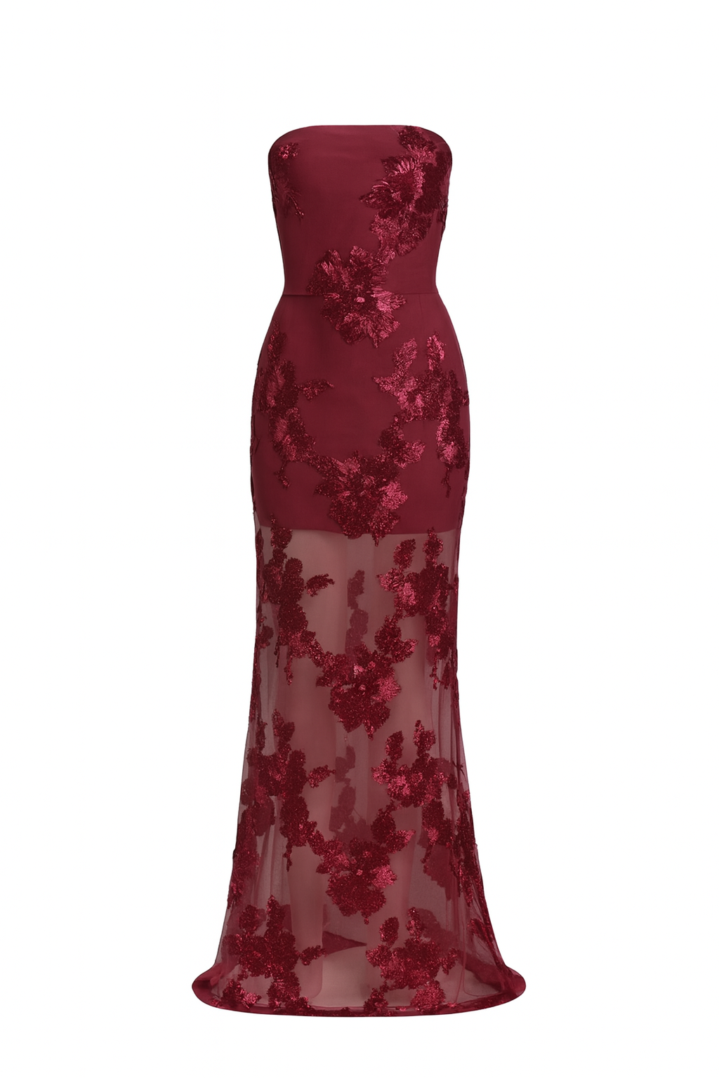 Strapless Embroidered Floral Maxi Dress