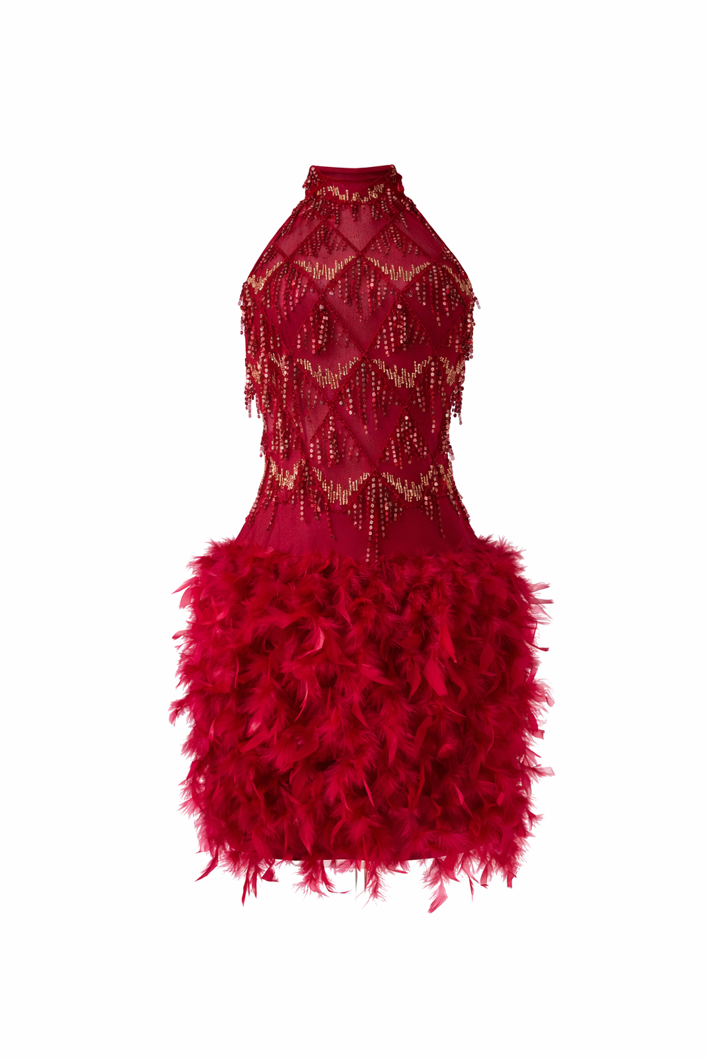 Lucia Feather Mini Dress - Red