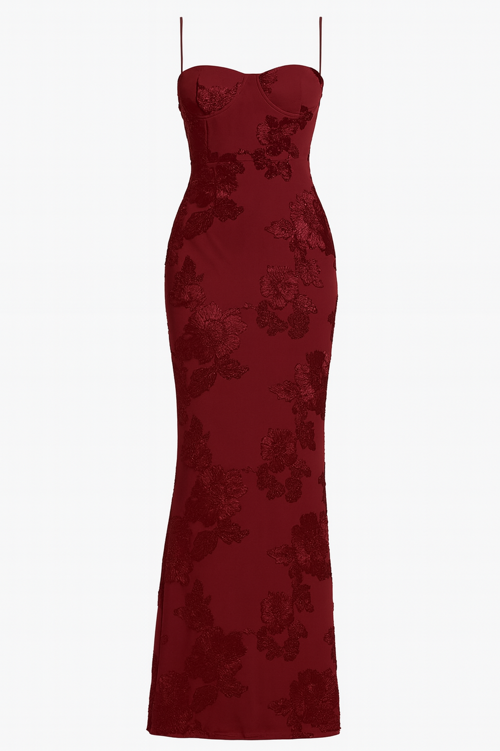Valeria Velvet Floral Gown Burgundy
