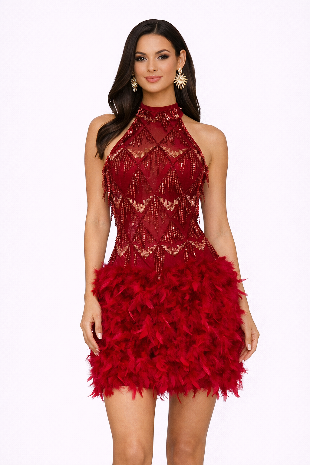 Lucia Feather Mini Dress - Red