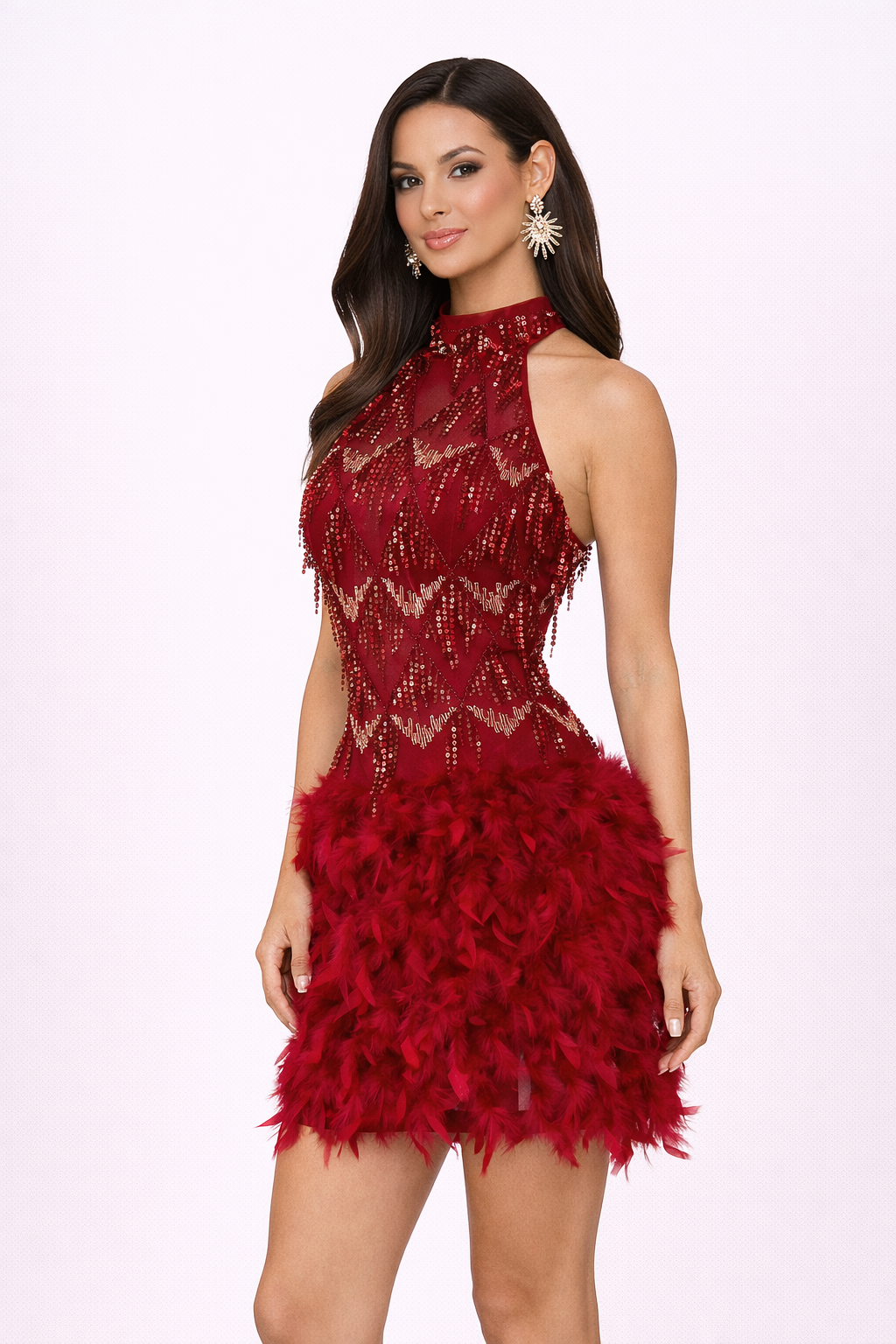 Lucia Feather Mini Dress - Red