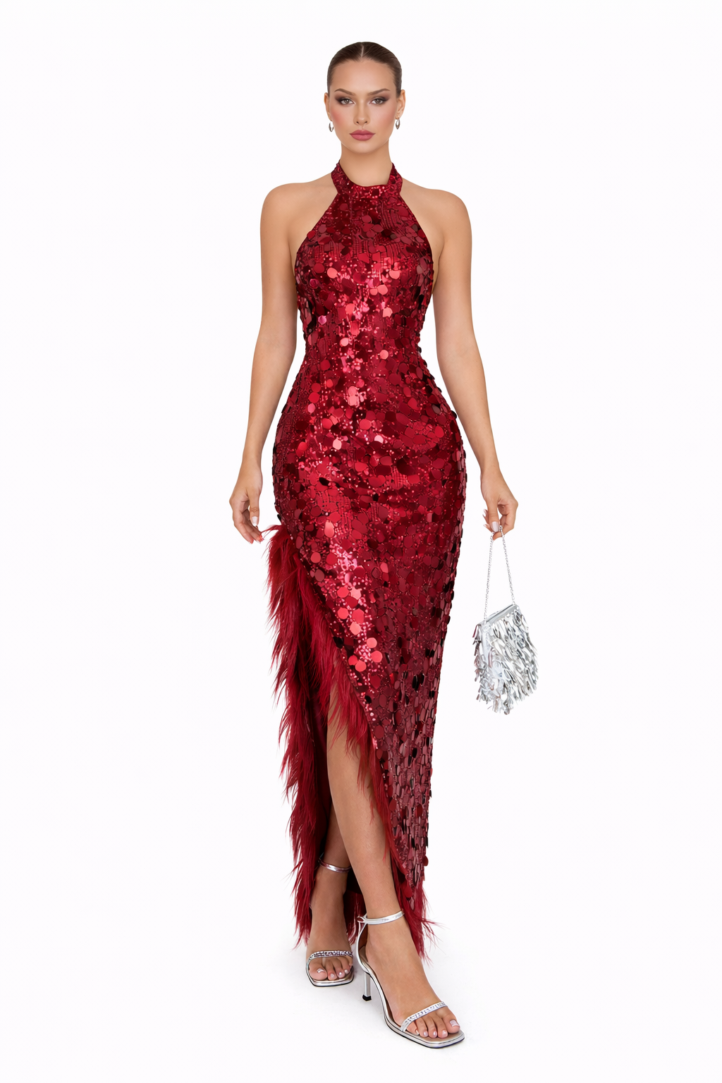 Chloe Sequin Halter Maxi Dress