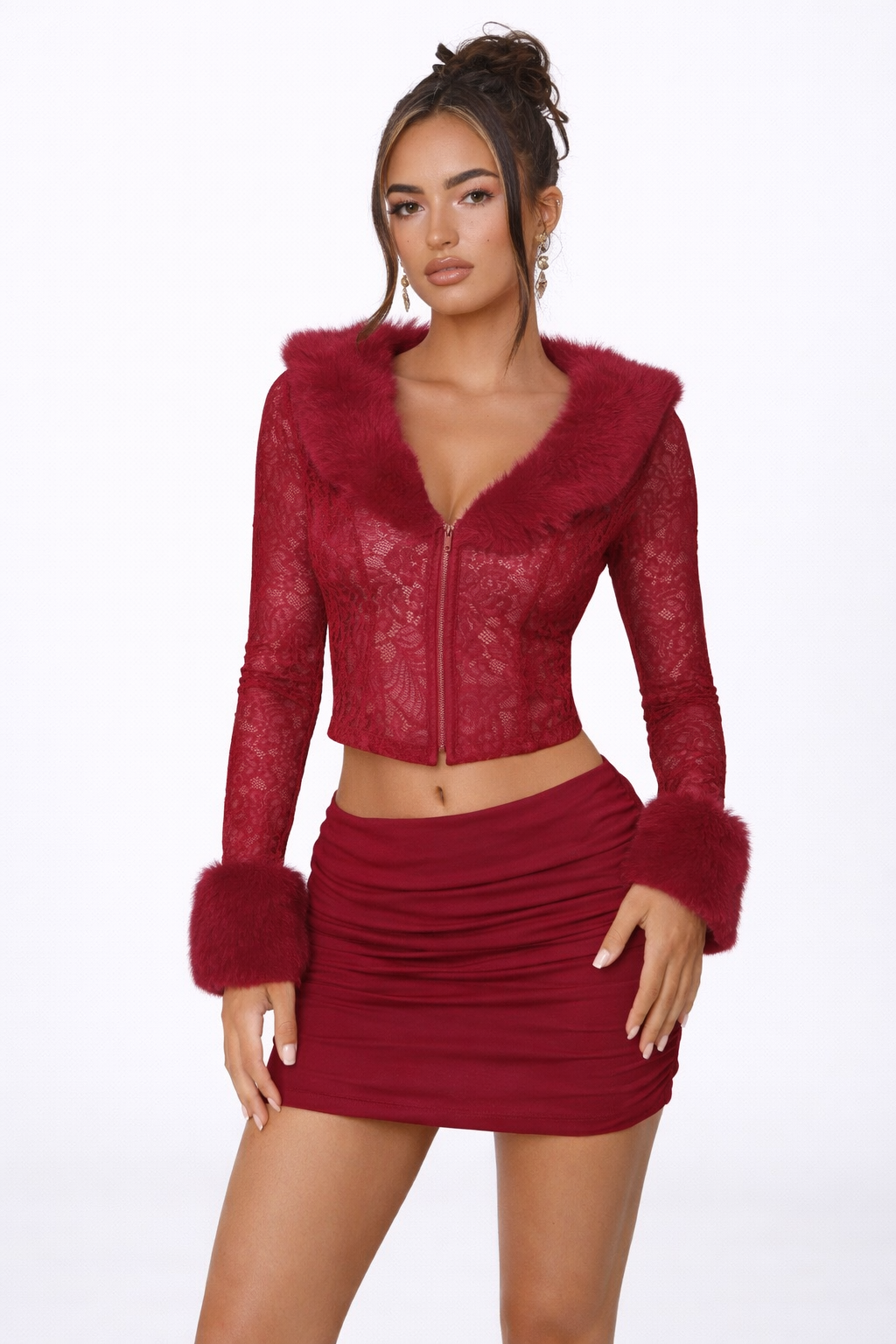 Valentina Lace Skirt Set - Red