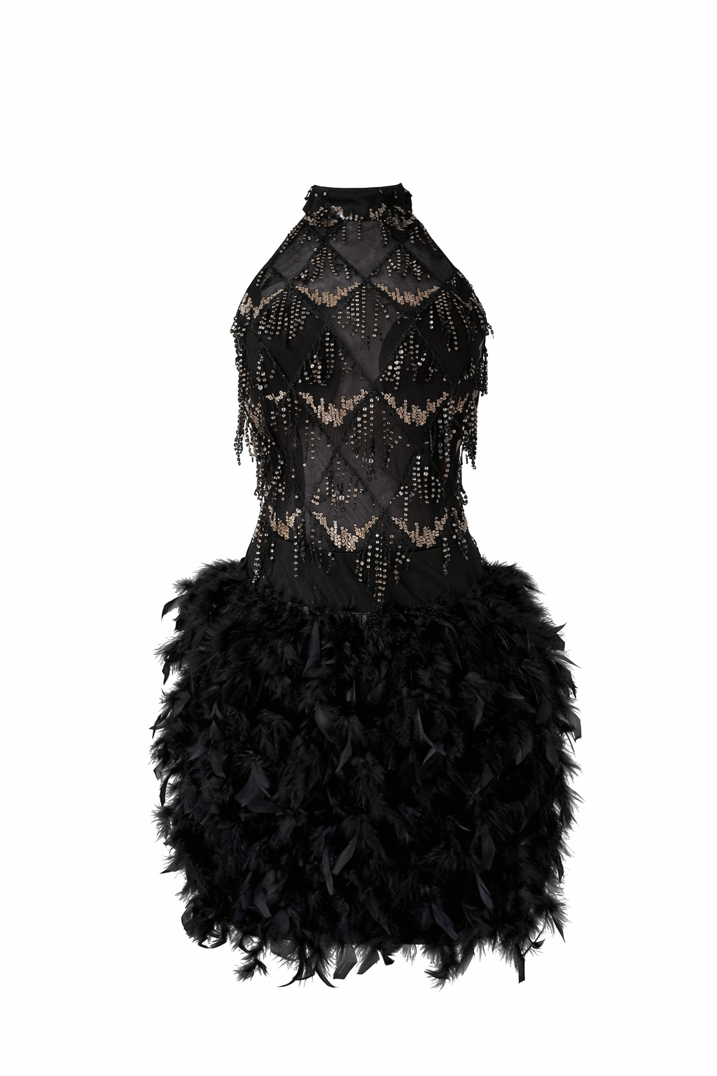 Lucia Feather Mini Dress - Black