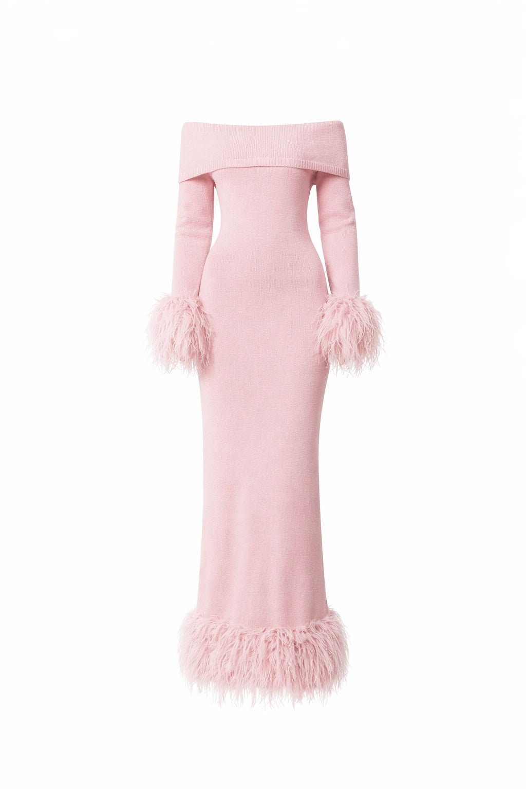 Rosette Feather Knit Midi Dress