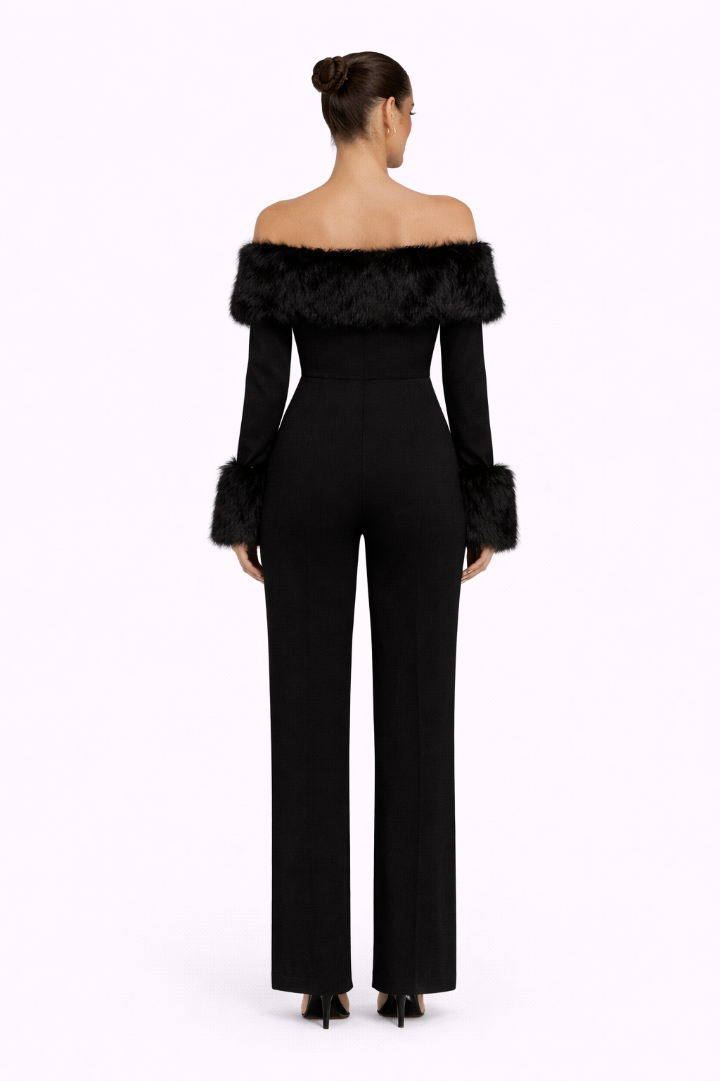 Grace Feather-Trim Off-Shoulder Jumpsuit