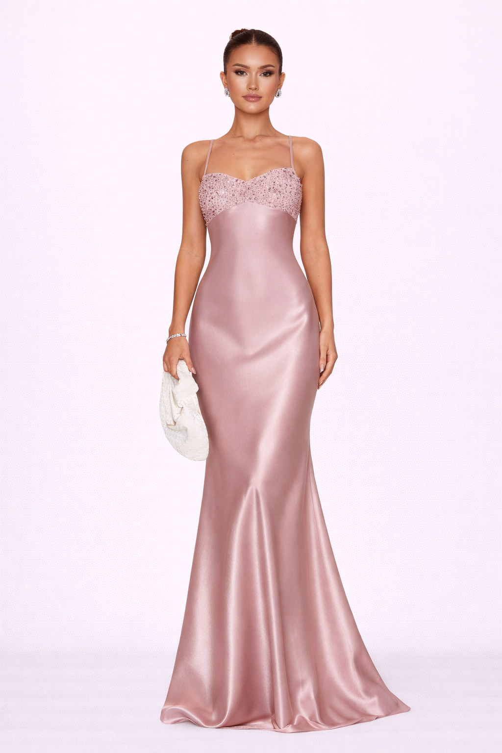 Elise Satin Lace-Up Maxi Dress - Blush