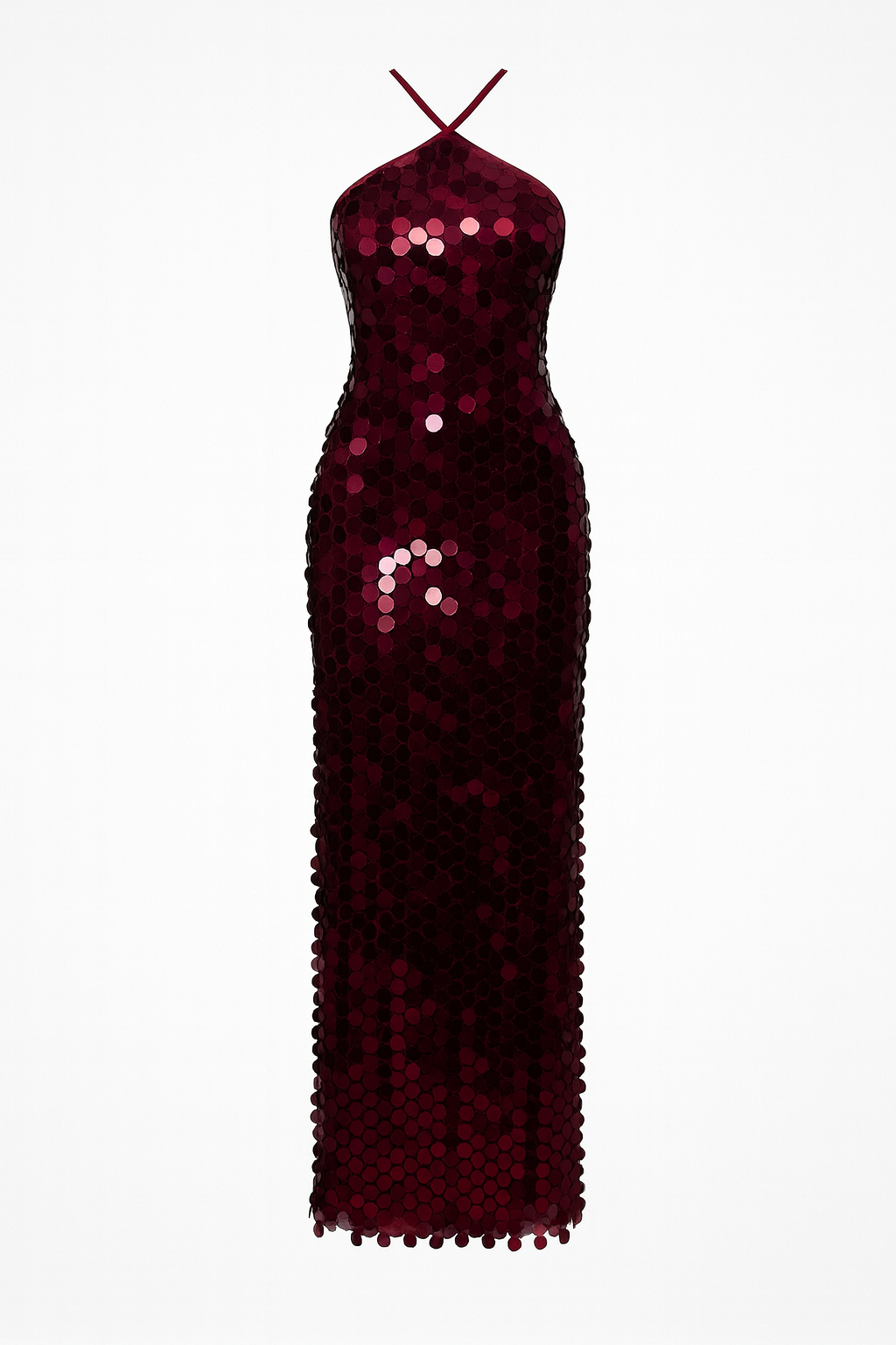 Diana Halter Sequin Maxi Dress - Burgundy