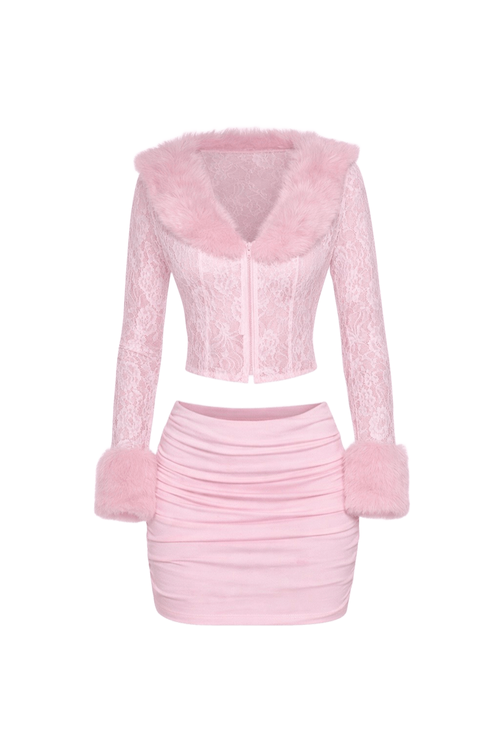 Valentina Lace Skirt Set - Pink