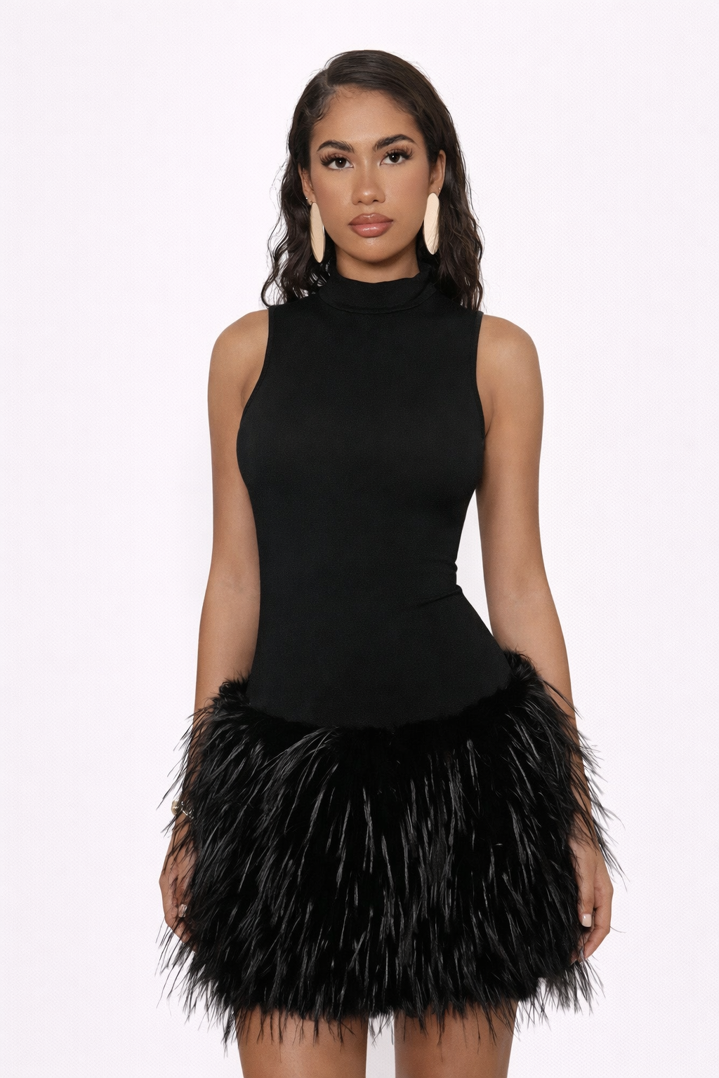 Amelie Feather Mini Dress Black