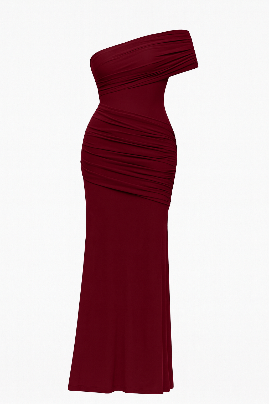 Dallas One Shoulder Mesh Maxi Dress - Burgundy