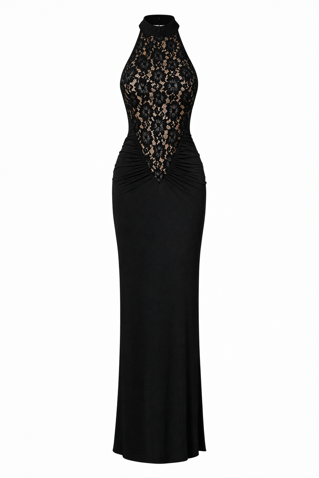 Alina Black Lace Halter Maxi Dress
