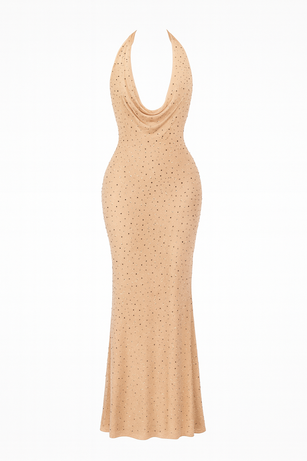 Nude Crystal Halter Evening Gown