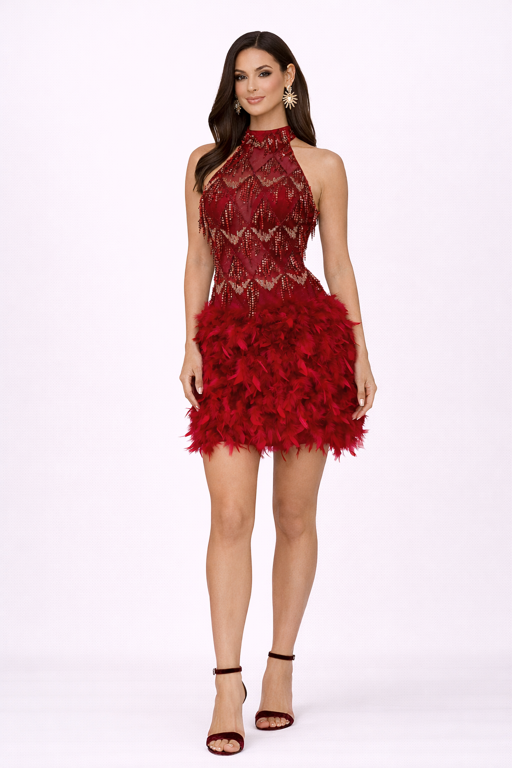 Lucia Feather Mini Dress - Red