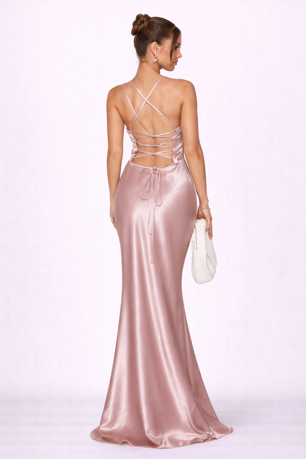 Elise Satin Lace-Up Maxi Dress - Blush