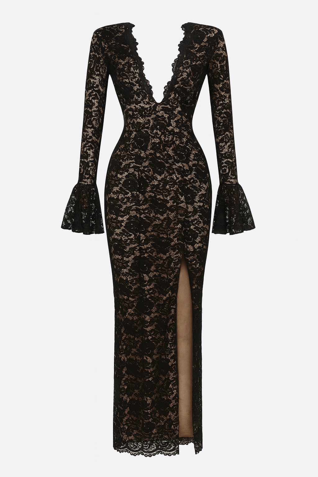 Black Lace Slit Gown