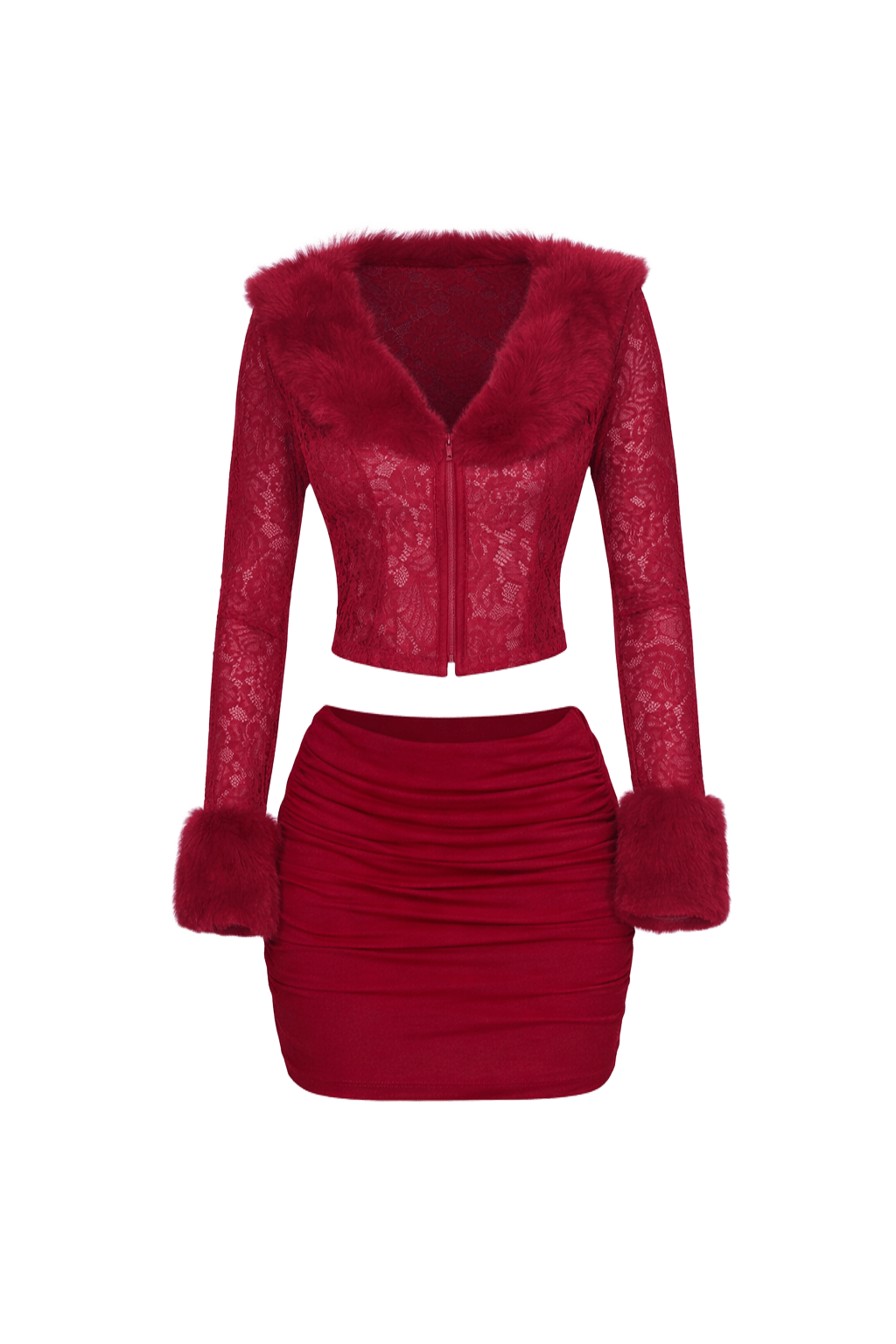 Valentina Lace Skirt Set - Red