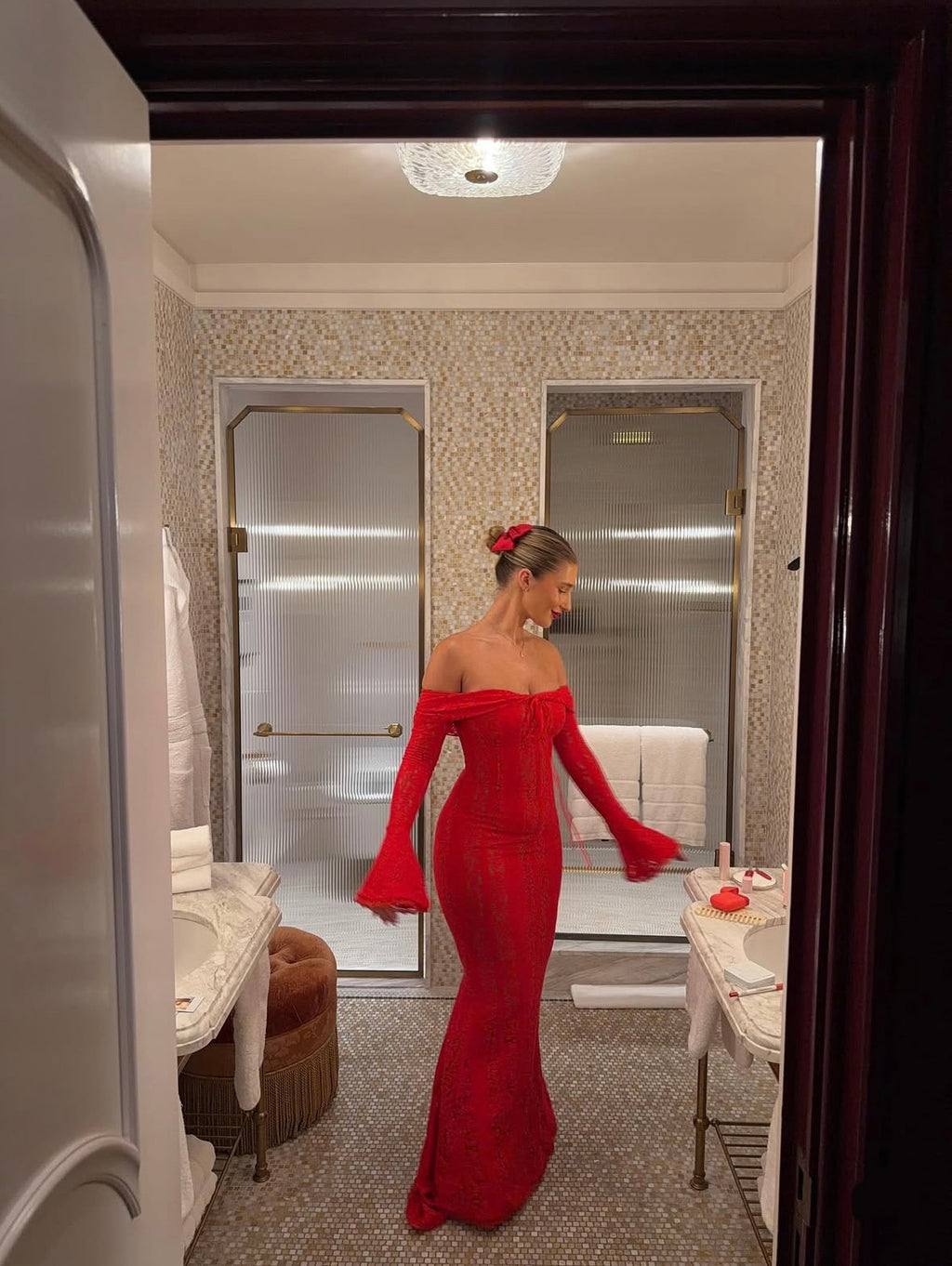 Inez Lace Maxi Dress Red