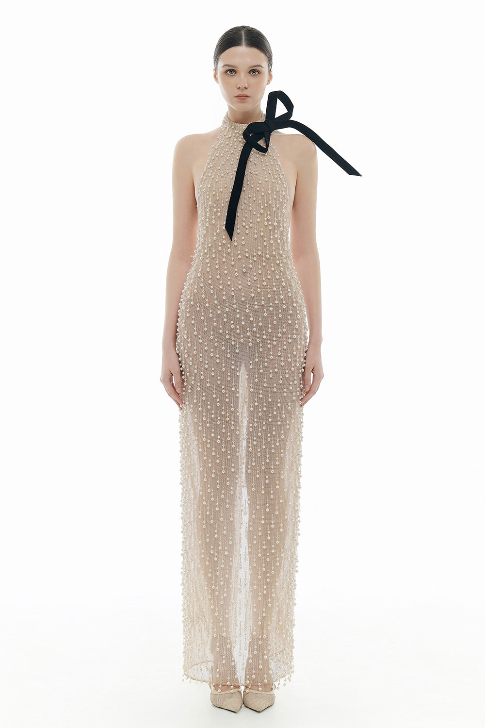 Beige Faux Pearl Dress