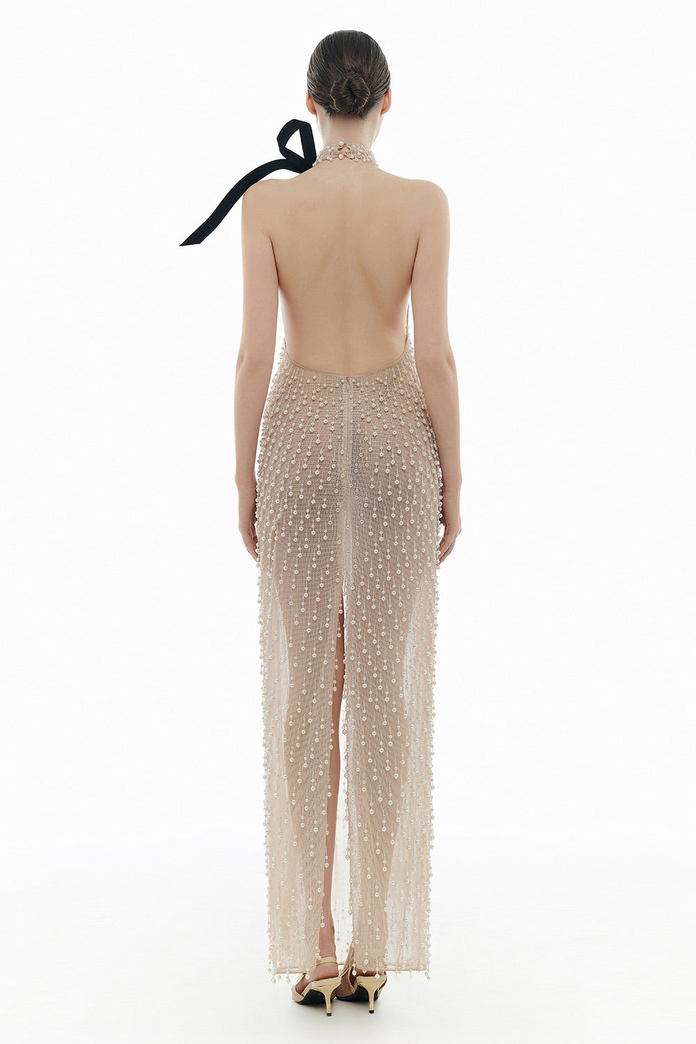 Beige Faux Pearl Dress