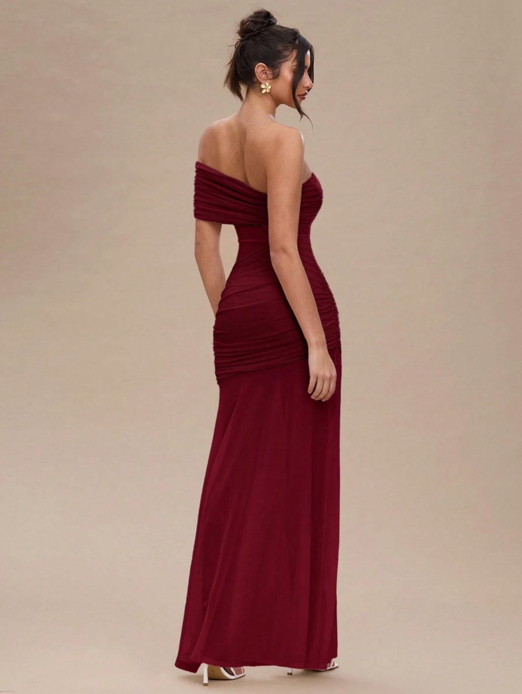 Dallas One Shoulder Mesh Maxi Dress - Burgundy