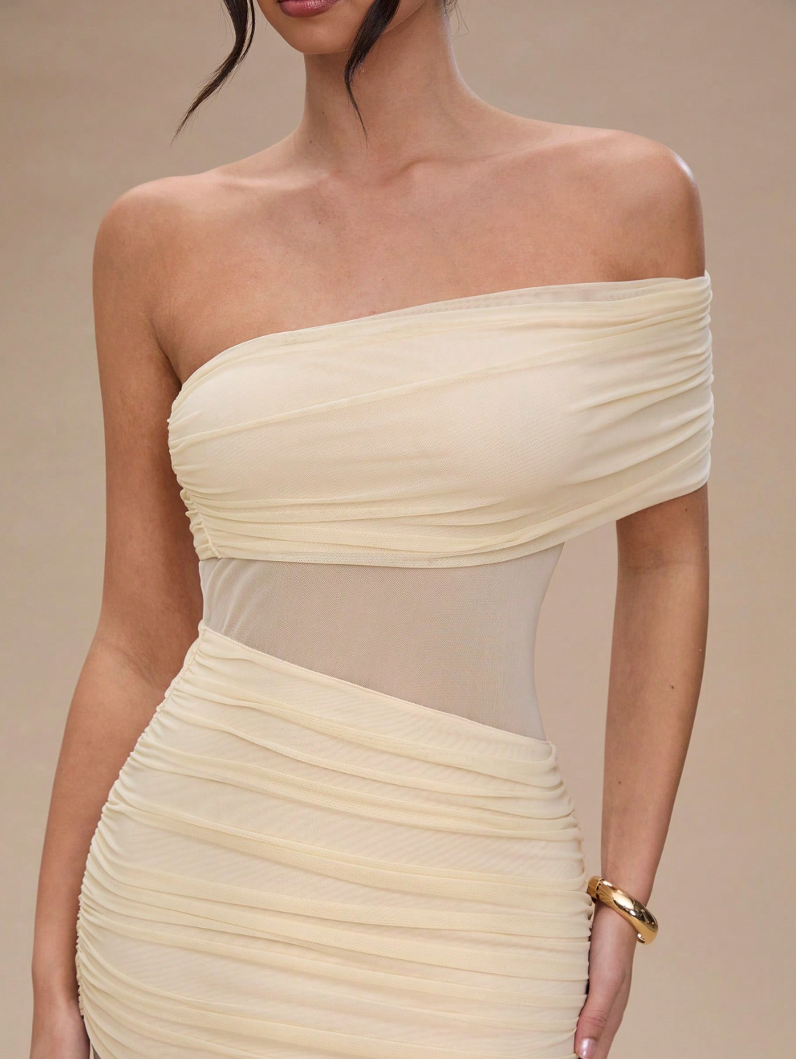 Dallas One Shoulder Mesh Maxi Dress - Ivory