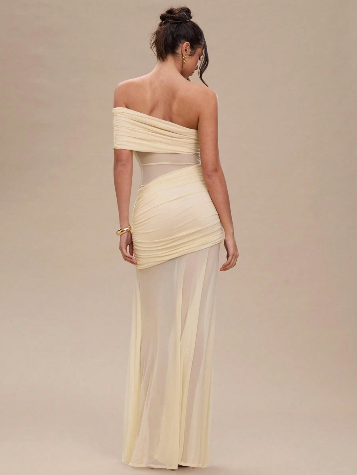 Dallas One Shoulder Mesh Maxi Dress - Ivory