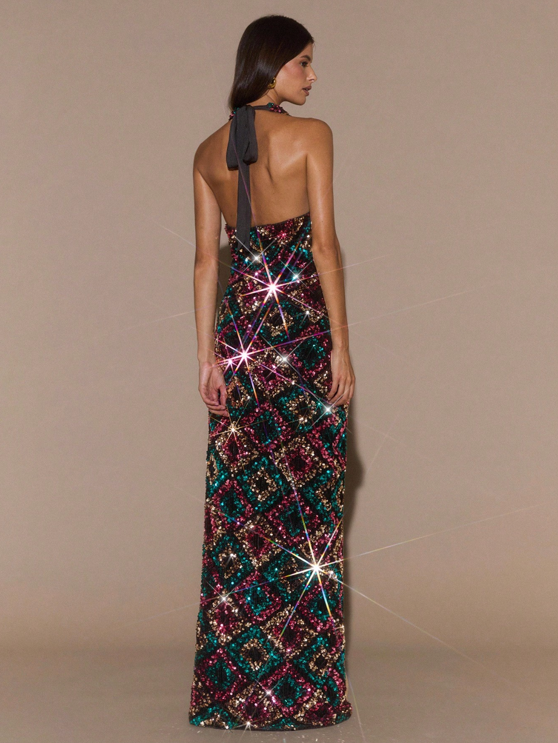 Mirage Mosaic Sequin Halter Gown