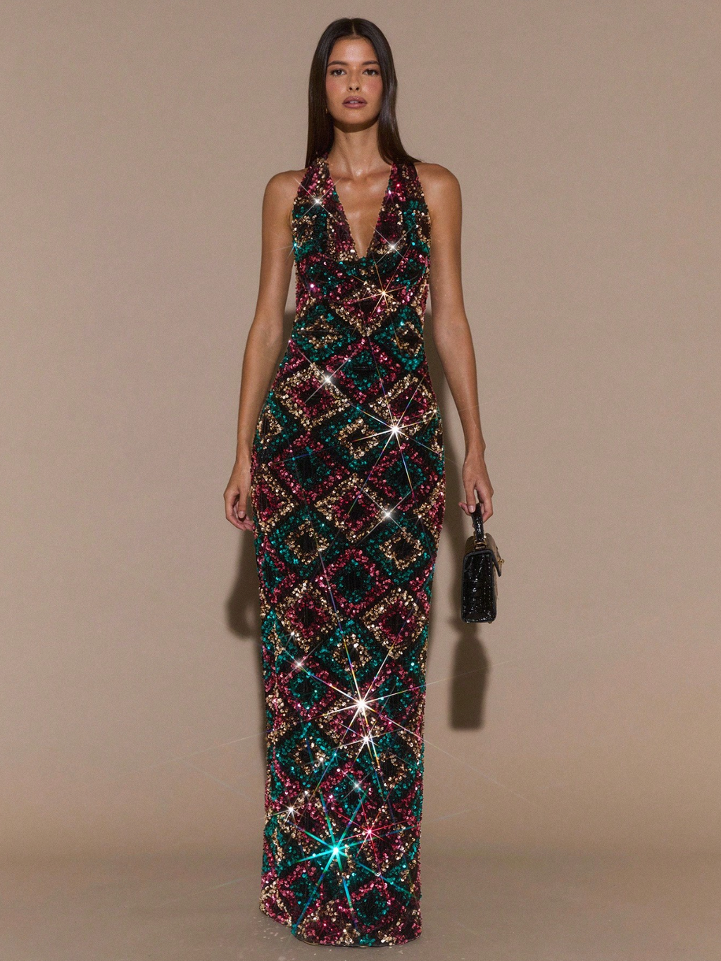 Mirage Mosaic Sequin Halter Gown