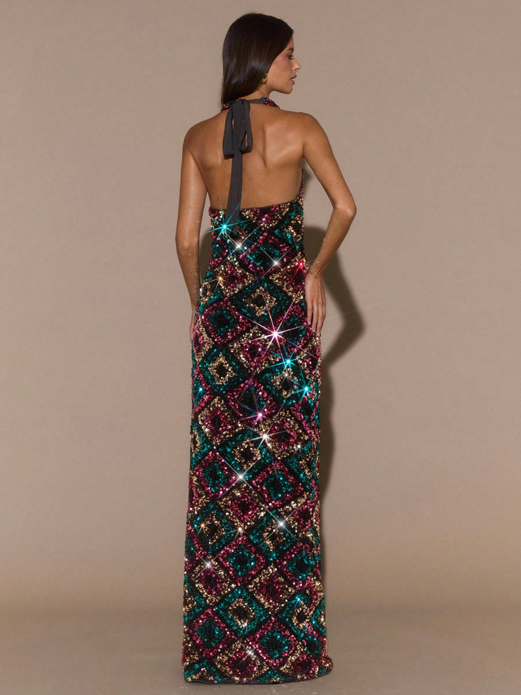 Mirage Mosaic Sequin Halter Gown