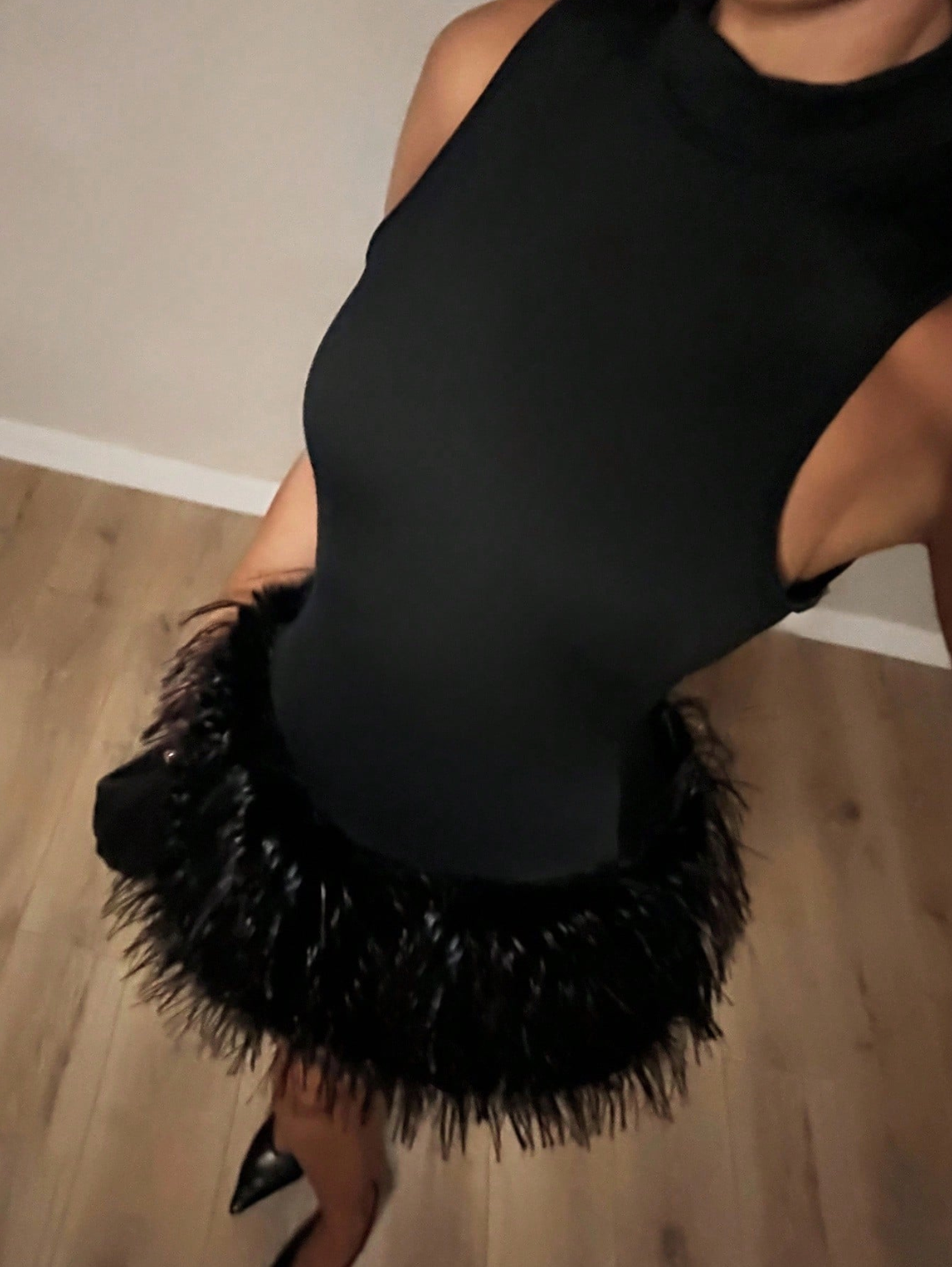 Amelie Feather Mini Dress Black