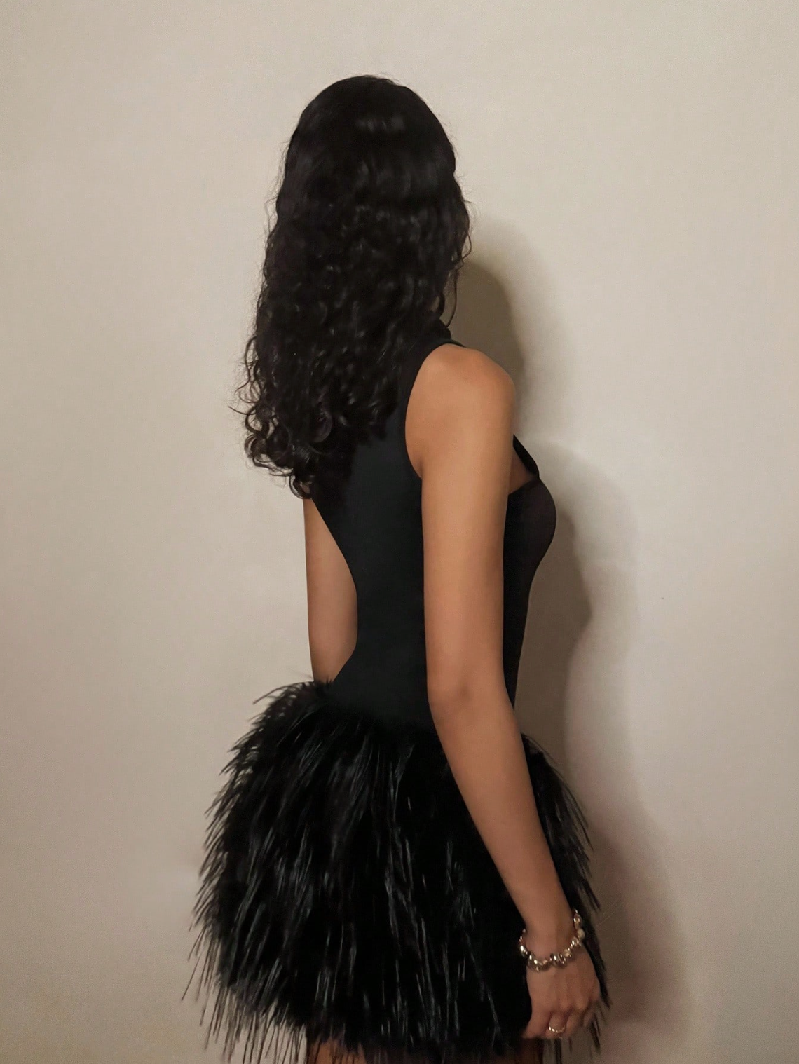 Amelie Feather Mini Dress Black