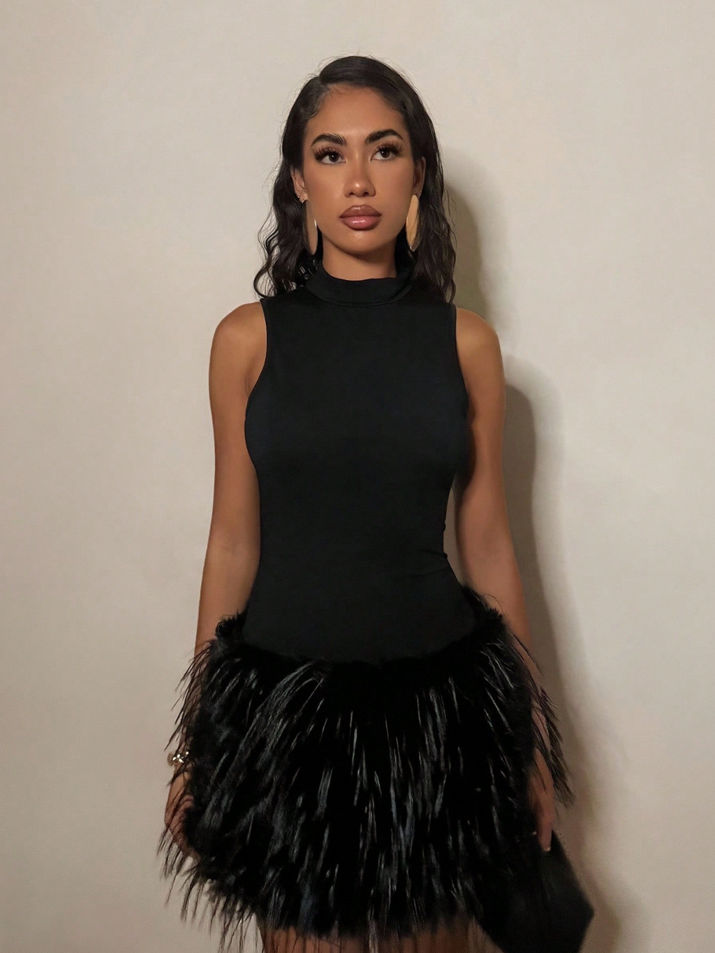 Amelie Feather Mini Dress Black