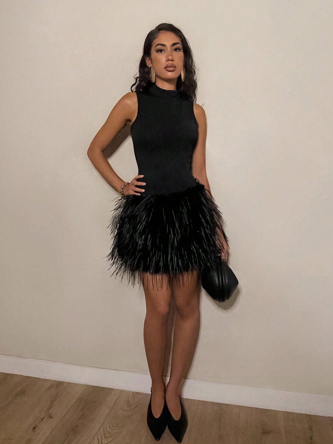 Amelie Feather Mini Dress Black