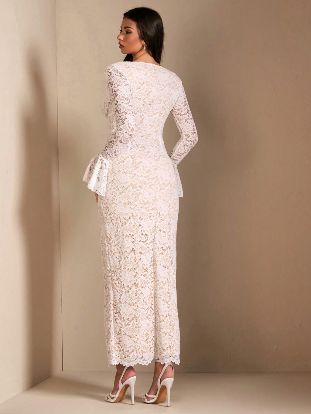 White Lace Slit Gown