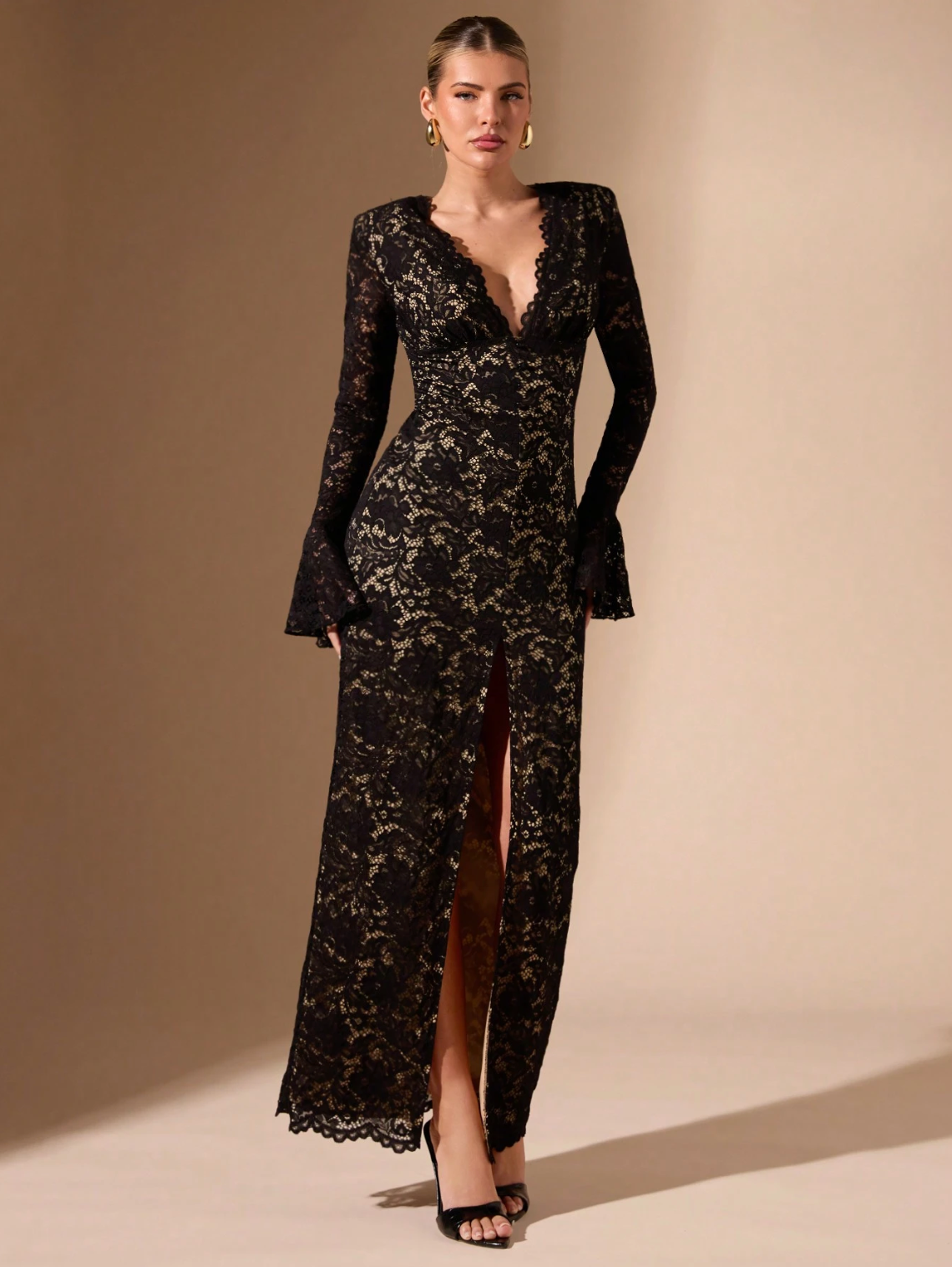 Black Lace Slit Gown