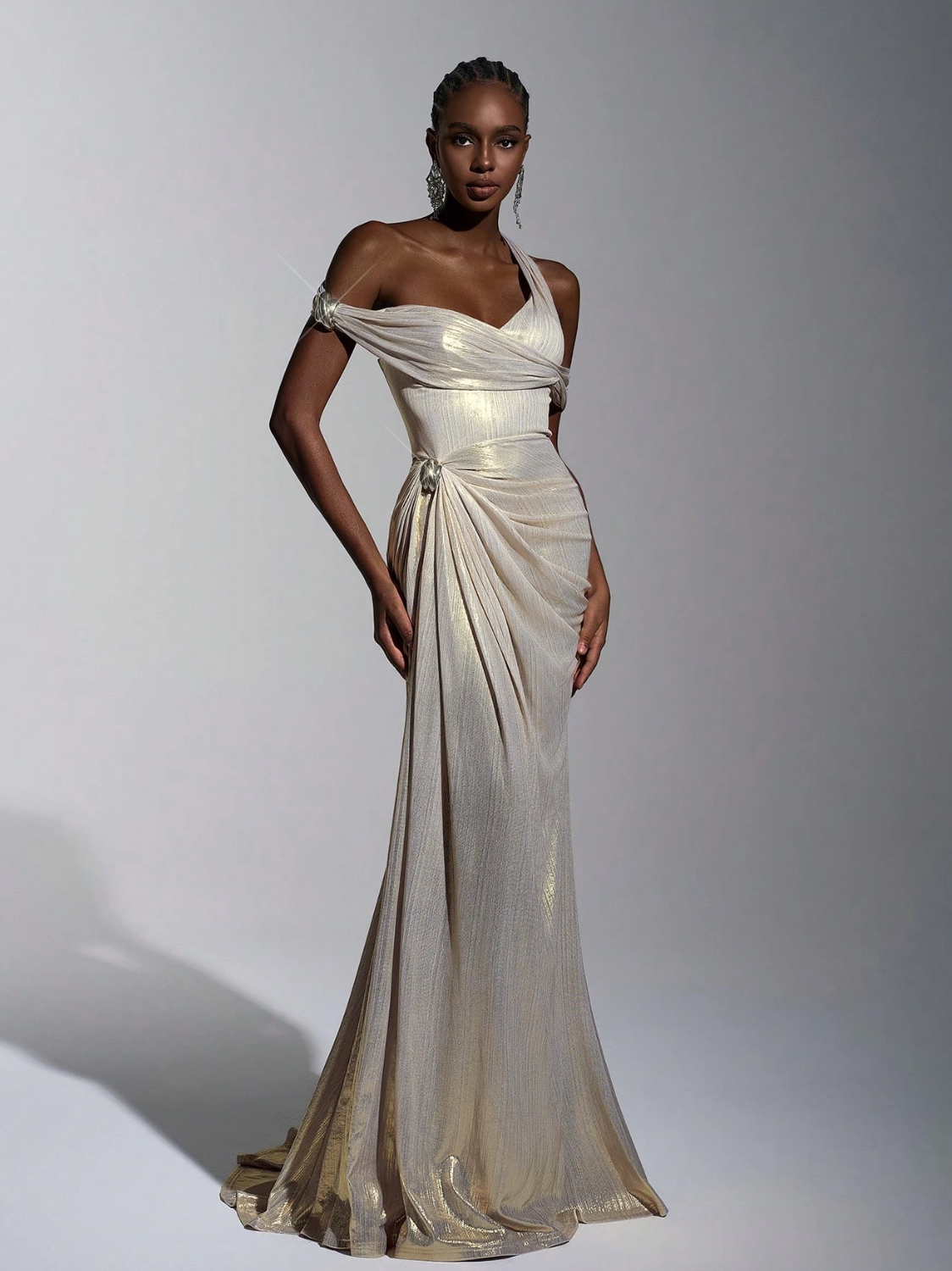 Aurelia Liquid Gold Draped Gown