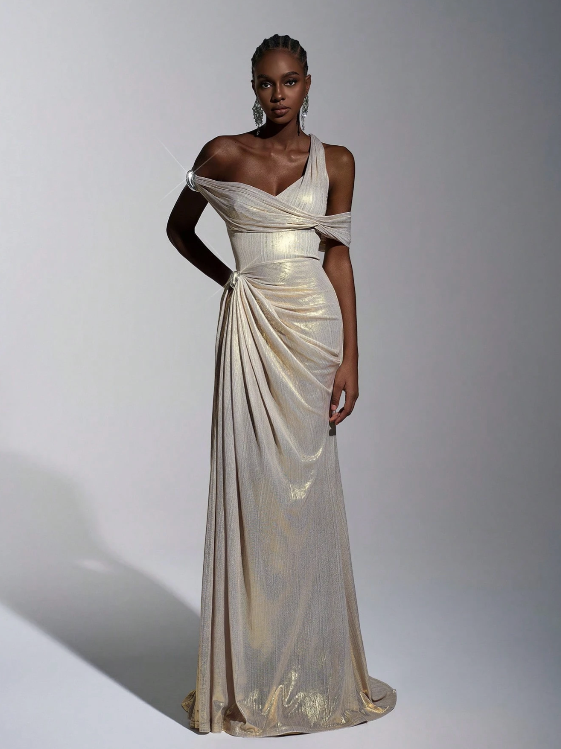 Aurelia Liquid Gold Draped Gown