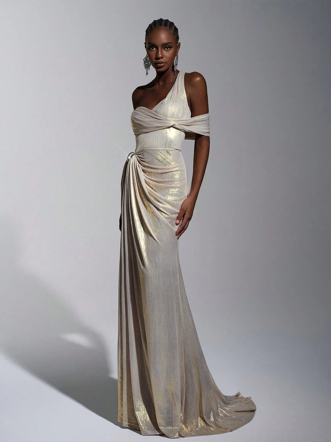 Aurelia Liquid Gold Draped Gown