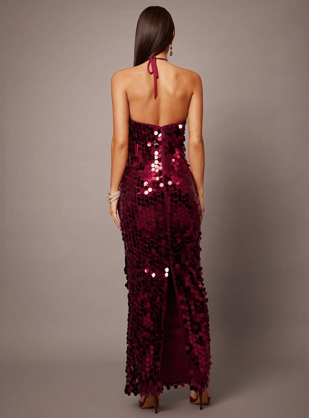 Diana Halter Sequin Maxi Dress - Burgundy