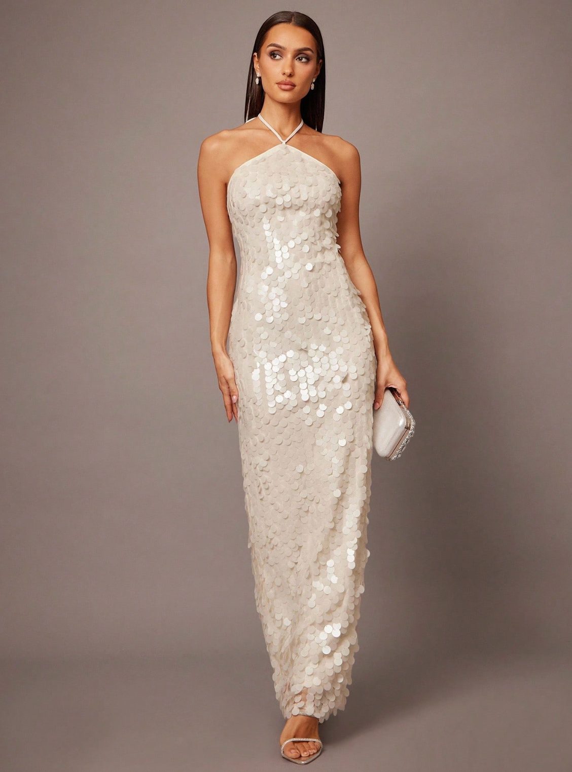 Diana Halter Sequin Maxi Dress - Ivory