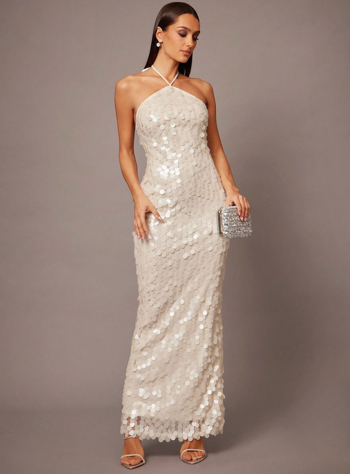 Diana Halter Sequin Maxi Dress - Ivory
