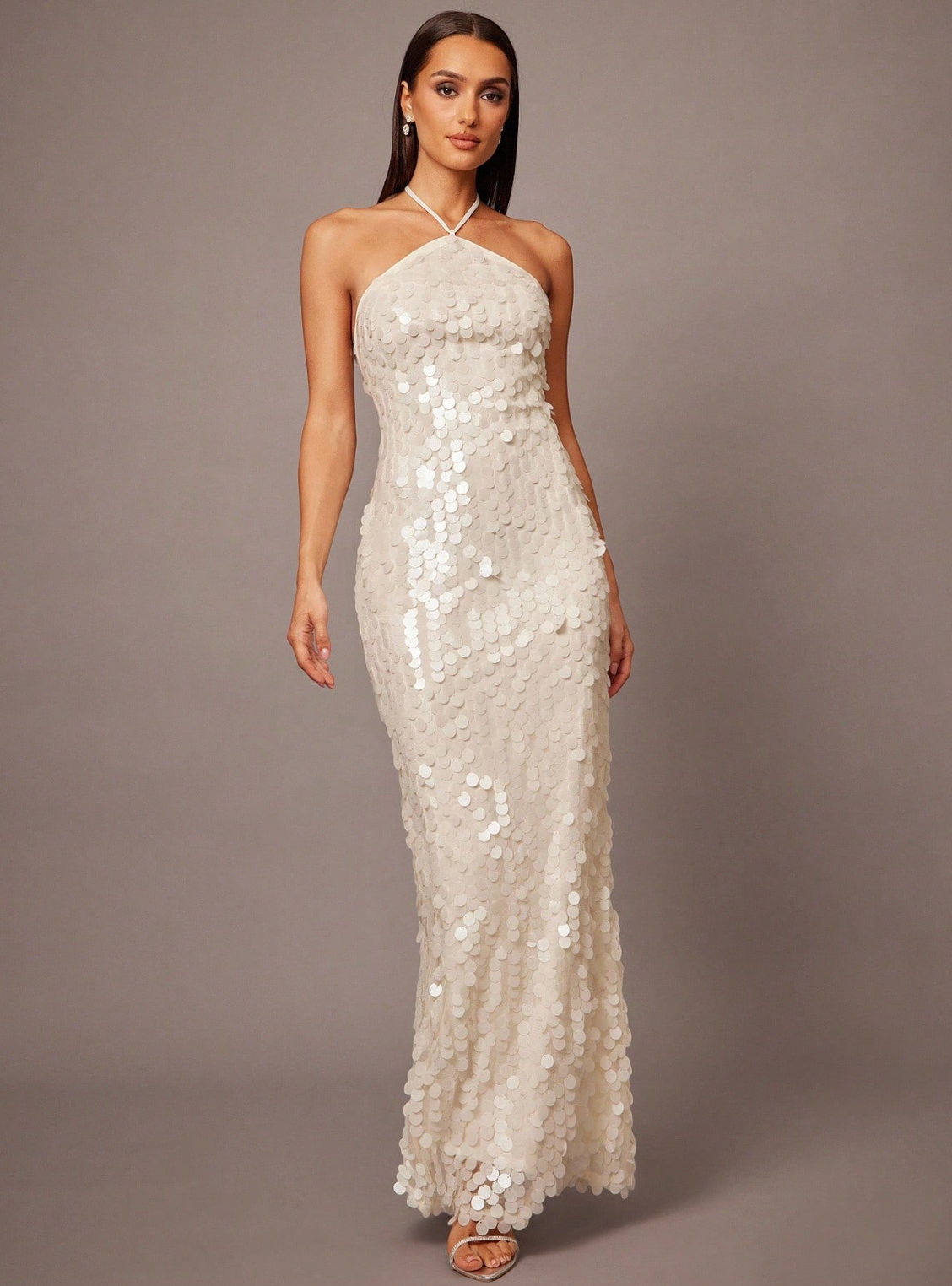 Diana Halter Sequin Maxi Dress - Ivory