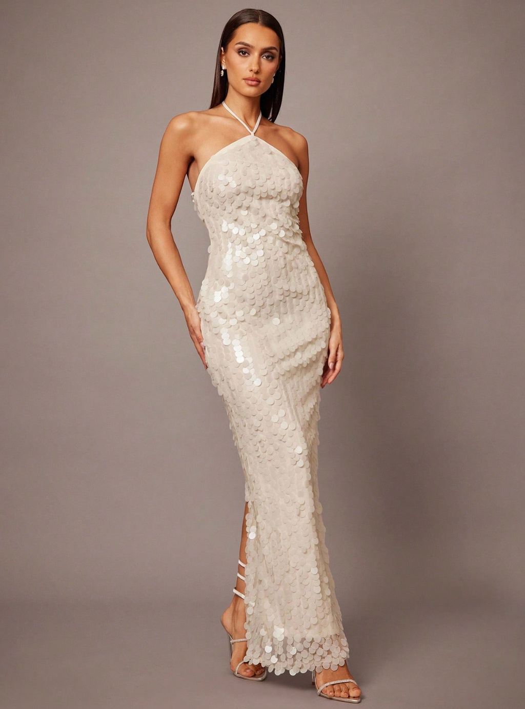 Diana Halter Sequin Maxi Dress - Ivory