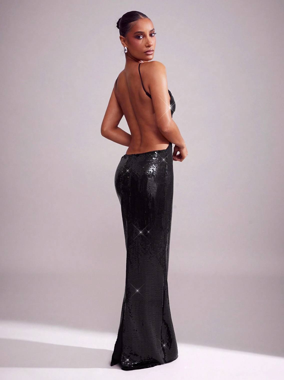 Kris Black Sequin Cut-Out Halter Gown