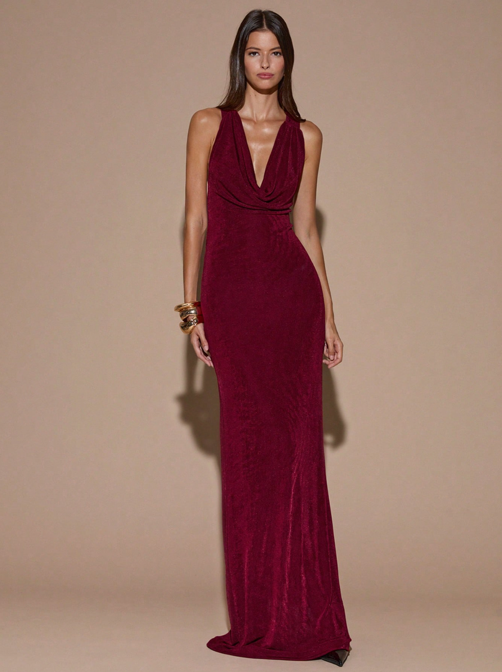 Irena Burgundy Draped Maxi Dress